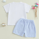 Children s Boys Easter Outfits with Bunny Rabbit Embroidery Crew Neck Short Sleeve Tops and Elastic Waist Shorts 2-Piece