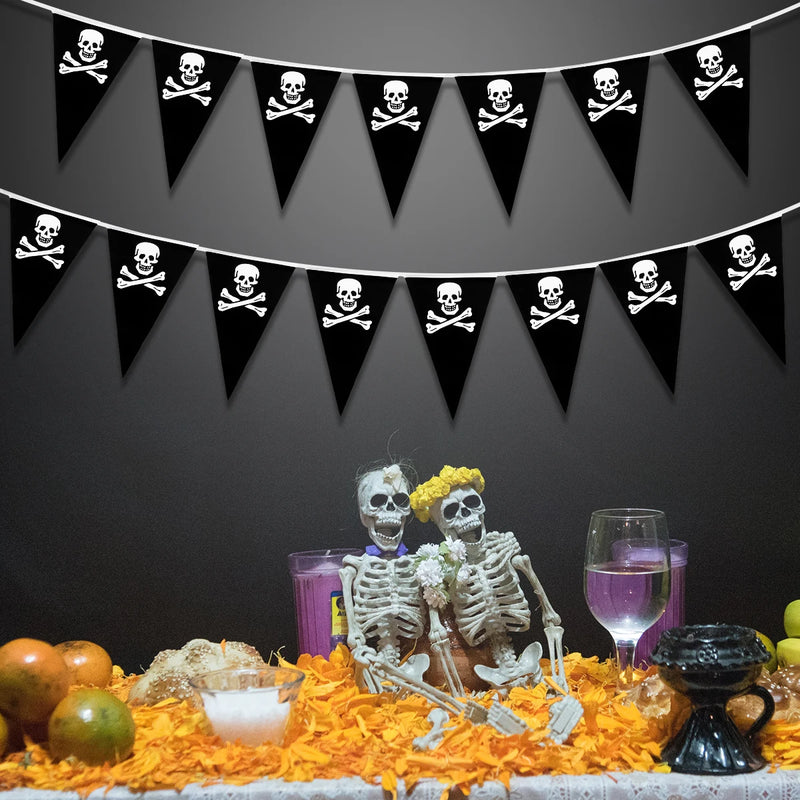 5m Pirate Banner Pirate Birthday Party Decorations Pirate Ship Skull Pennant Flags Triangle Banner for Halloween Party Decor