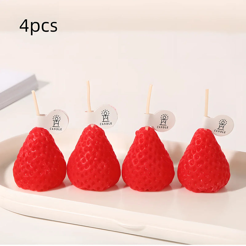 4pcs Strawberry-Shaped Miniature Scented Candles Realistic Fruit-Scented Aromatherapy Candles Perfect as a Trendy Photo Prop