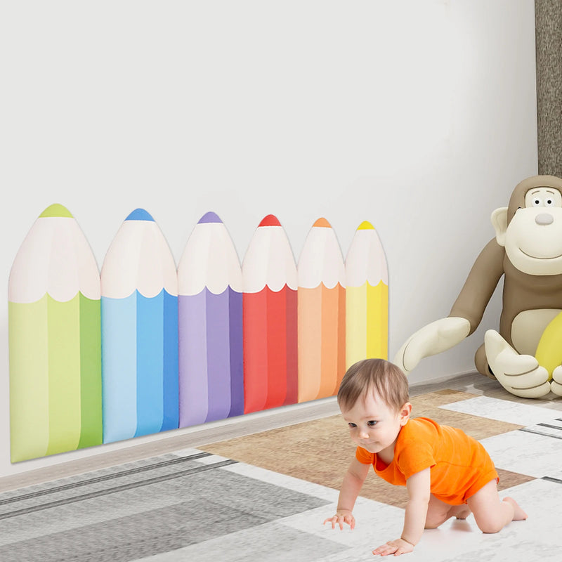 3D Pencil-Shaped Wall Padding for Kids, Wall Mats for Kids, Wall Padding for Kids, Playroom Wall Protection (6 Pcs)