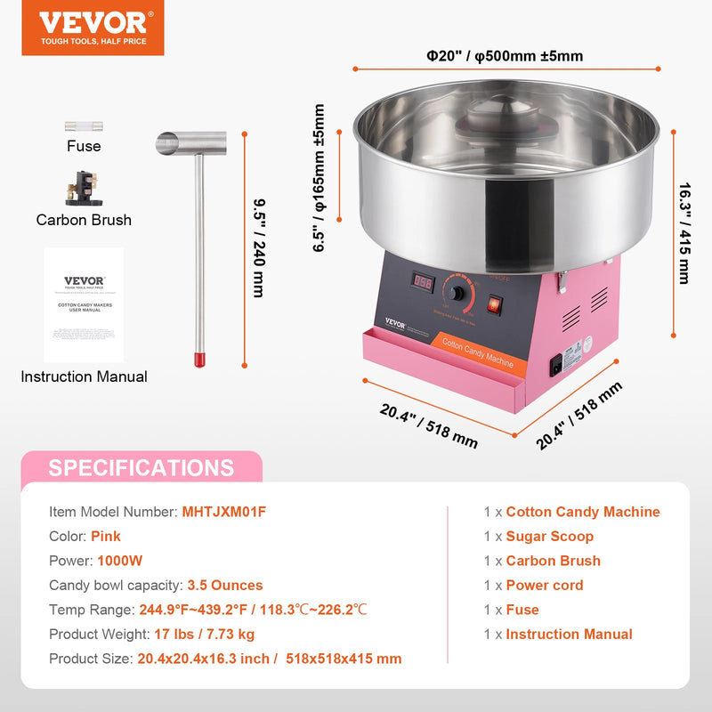 SucceBuy Electric Cotton Candy Machine Candy Floss Maker Commercial Cotton Candy Machine Stainless Steel Bowl and Sugar Scoop