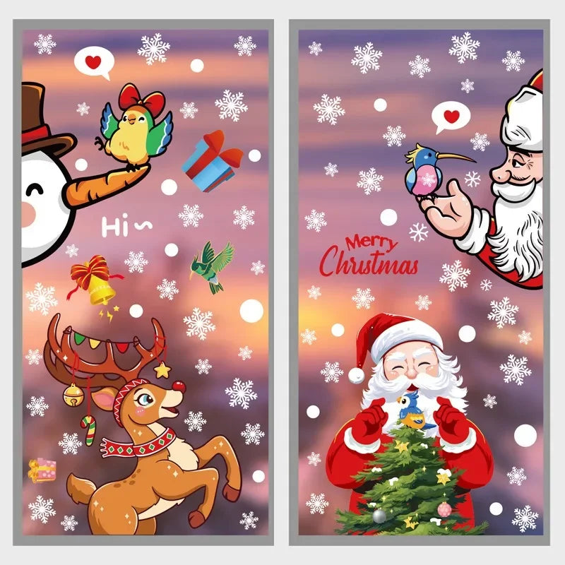 Christmas Santa Claus Wall Sticker Cartoon Snowman Window Glass Static Stickers Merry Christmas Party Decor Happy New Year 2025