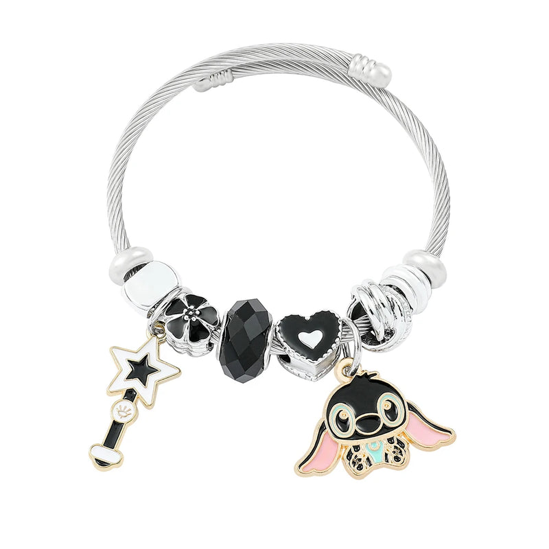 Disney Anime Lilo and Stitch Charms Bracelets Cartoon Stitch Beads Bangle Jewelry for Women Unique Hand Chains Christmas Gifts