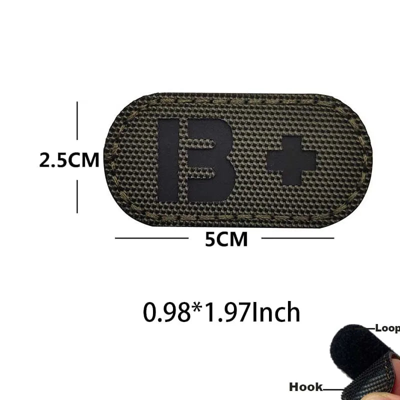 5*2.5CM IR Reflection Blood Type A B AB O POS NEG Embleem Hook and Loop Patches,Tactical Badges Clothes Stickers Glow in Dark