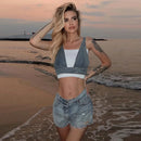 2025 Summer New Denim Sexy Vest Back Buckle Crop Top Tank Top Women Y2k Top