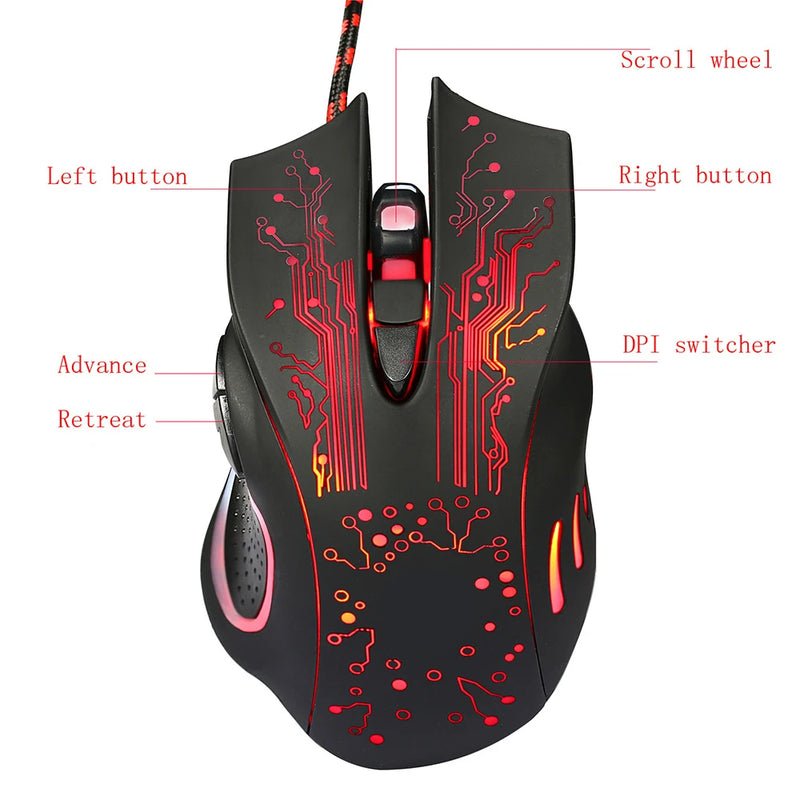 ORZERHOME LED Backlight Gaming Wired Mouse for PC Adjustable 5500DPI Mouse Gamer Ergonomic Mice USB Wired RGB Laptop Accessories