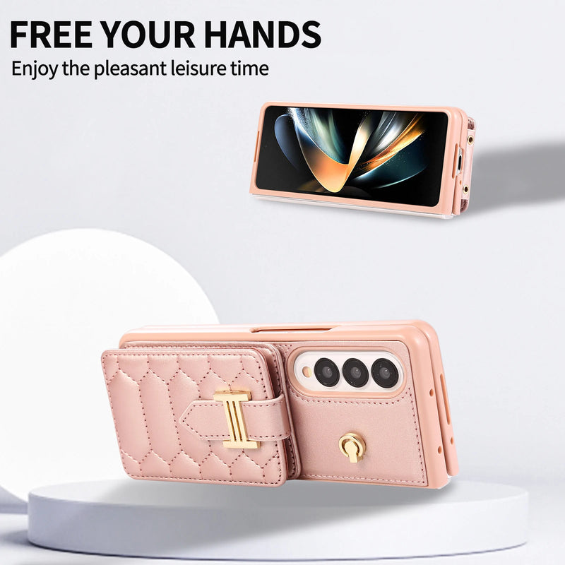 Crossbody Lanyard Phone Case for Samsung Galaxy Z Fold 5 4 3 5G Fold4 Fold3 Folio Wrist Strap Leather Card Holder Wallet Cover