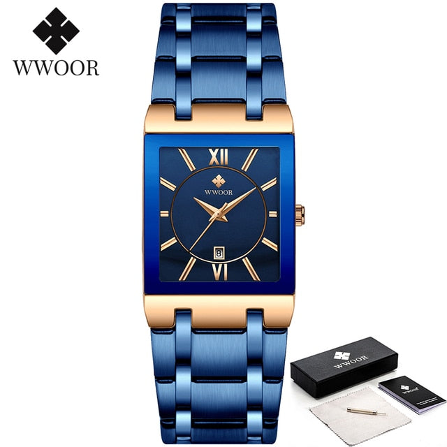 WWOOR Ladies Watch Top Brand Japanese Quartz Watches Square Black Gold Watch Stainless Steel Waterproof Fashion Women Wristwatch