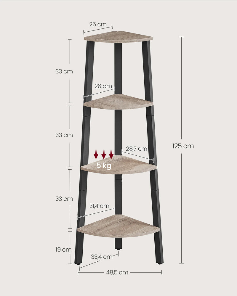 VASAGLE Corner Shelf Unit, 4-Tier Corner Shelf, Ladder Shelf for Living Room, Bookshelf or Plant Stand, Industrial Accent