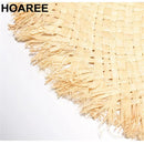 HOAREE Women Raffia Straw Sun Hat Ladies Summer Wide Brim Boater Casual Lace-Up Female Designer Brand Beach Flat Cap