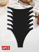 6PCS Cotton Brazilian Panties for Women Sexy Low Rise T-Back Panties Letter Elastic Waist Underpants Female Underwear Intimates