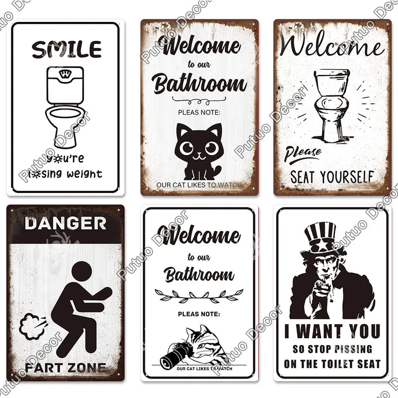 Putuo Decor Restroom Retro Tin Sign Vintage Bathroom Plaque Metal Plates Wall Art Posters Decoration for Toilet Iron Paintings