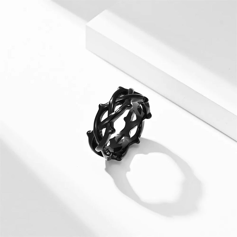MKENDN 9MM Men Ring Thorn Vine Stainless Steel Rings Fashion Finger Gift For Male Him Anniversary Gothic Jewelry