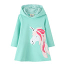 Jumping Meters New Arrival Unicorn Princess Hooded Dress for Autumn Winter Stripe Fashion Children Cotton Clothing Baby