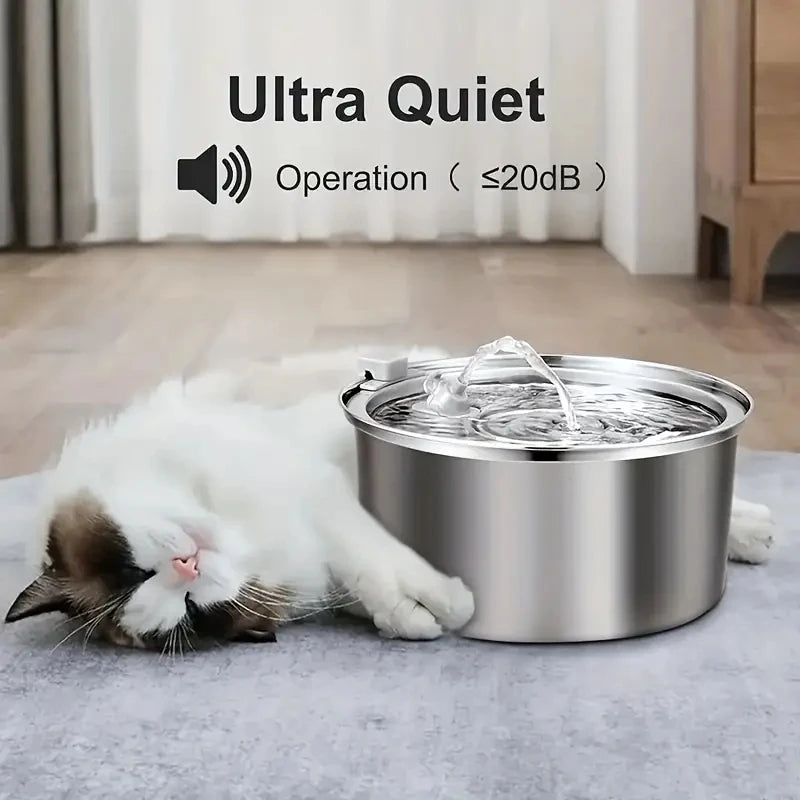 3.2L Large Capacity Dog Cat Water Dispenser with Quiet Pump Automatic Stainless Steel Cat Dog Water Fountain with Single Spout