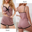 Summer Casual Women's New Comfortable Ribbed Fabric Pajama Set Women's V-Neck Bow Top and Shorts Pajama Set