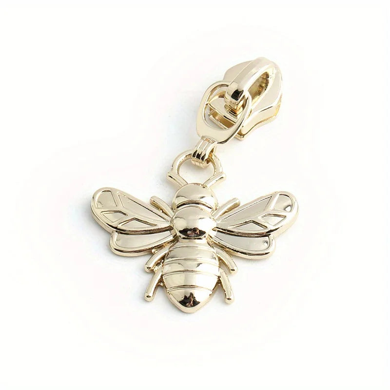 5PCS Dragonfly Bee Wallet Cosmetic Bag Pull Tab Slider Pencil Case Coat Messenger Bag Metal Insect Zipper Fashion Cute Pendant