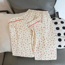 New Autumn Cherries Pajama Sets for Women Faux Cotton Outfits for Women Soft Lapel Cardigan 2 Piece Set Sweet Cute Women Pajama