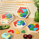 Hexagonal Wooden Puzzles Educational Toys For Children Kids Preschool Tangram Board Brain IQ Test Game Montessori Toys Gifts
