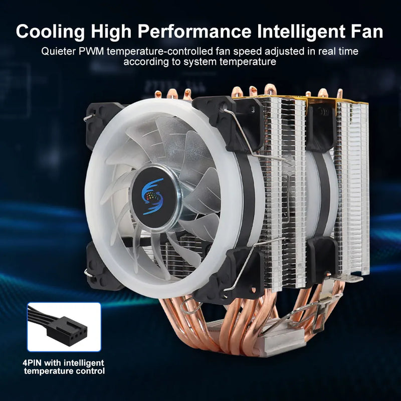 CPU Cooling Fan RGB 4Pin PWM 4/6 Heat Pipes CPU Cooler radiator PC Fan Intel LGA 2011 1200 1150 1151 1155 X79X99 AM3 AM4