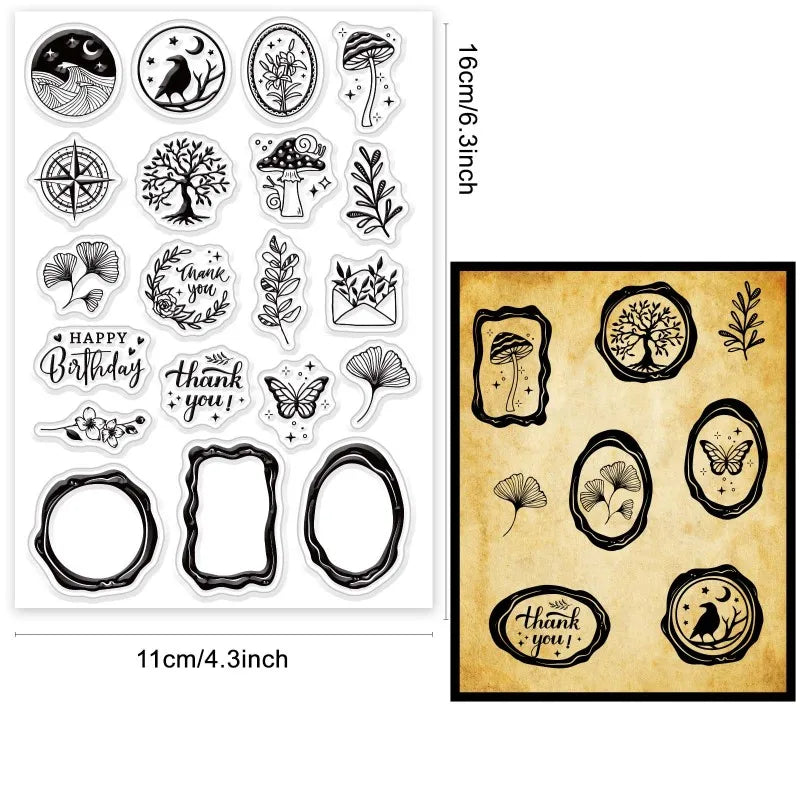 1pc Forest Clear Stamps Forest Sun Moon Cloud Trees Transparent Silicone Stamp Rubber Stamp for Scrapbooking4.3 x 6.3 x 0.1 Inch