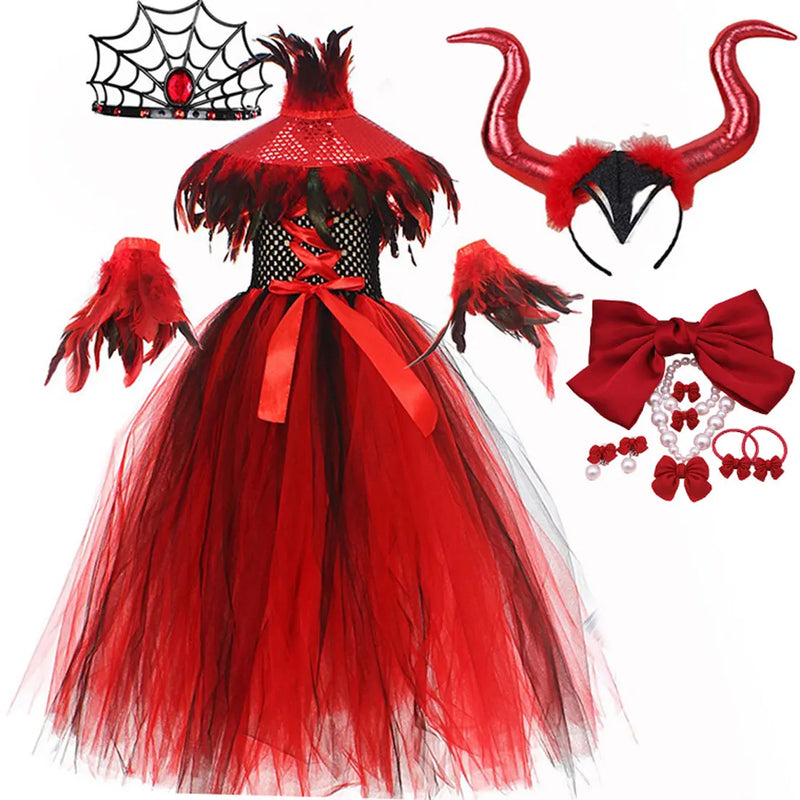 New Halloween Vampire Costume for Girls Devil Witch Gothic Puffy Mesh Clothes Demon Vampires Queen Cosplay Carnival Party Dress