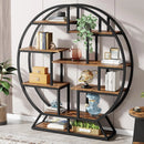Bookshelf, Round Bookshelves Etagere Bookcase, 63 Inch Industrial Wood Book Shelf with Staggered Shelves, Living Room