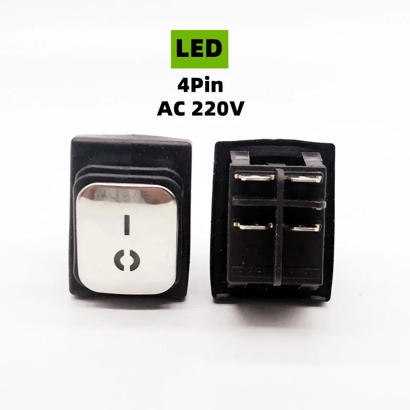 KCD4 Stainless steel waterproof rocker switch ON-OFF4/6Pin electrical equipment switch with LED power supply 16A 250V/20A 125VAC