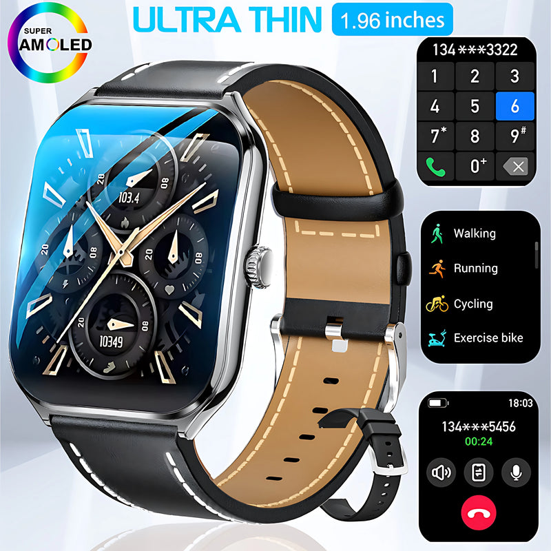 2025 New Ultra-Thin Curved Screen Smart Watch For Men Women 1.96" Amoled Pixel Display Bluetooth Call Smartwatch IP68 For Huawei