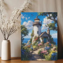 PhotoCustom Full Round Diamond Painting Lighthouse Scenery Picture Of Rhinestones 5d Diy Home Decorative Friend Gift