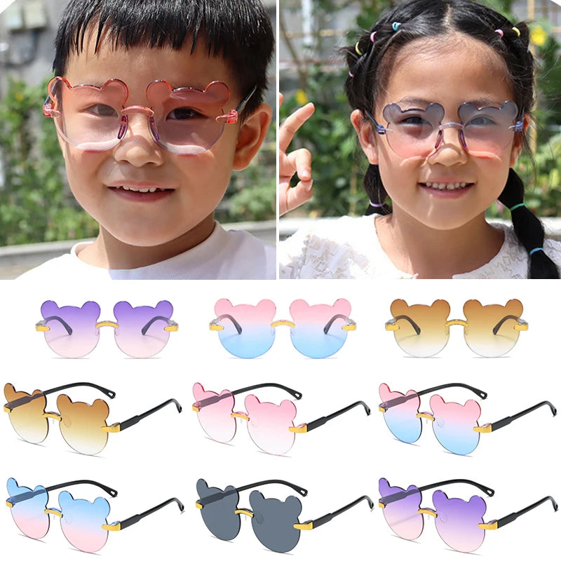 Hot Sale!Children Cute Cartoon Bear Shape Sunglasses Boy Girls Summer Anti-UV UV400 Rimless Sun Glasses Kids Outdoor Sun Glasses