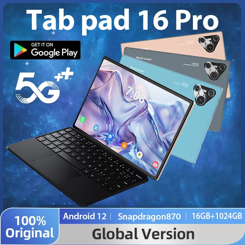 2024 New Pad 16 Pro Tablet 10000mAh 10.1 inch 16GB+1TB 5G Dual SIM Phone Call Bluetooth WiFi Google Global Version Tablet PC