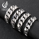 Fongten Cuban Chain Bracelet For Men Shiny Matte Stainless Steel Heavy Male Bracelets Bangle Silver Color Curb Jewelry