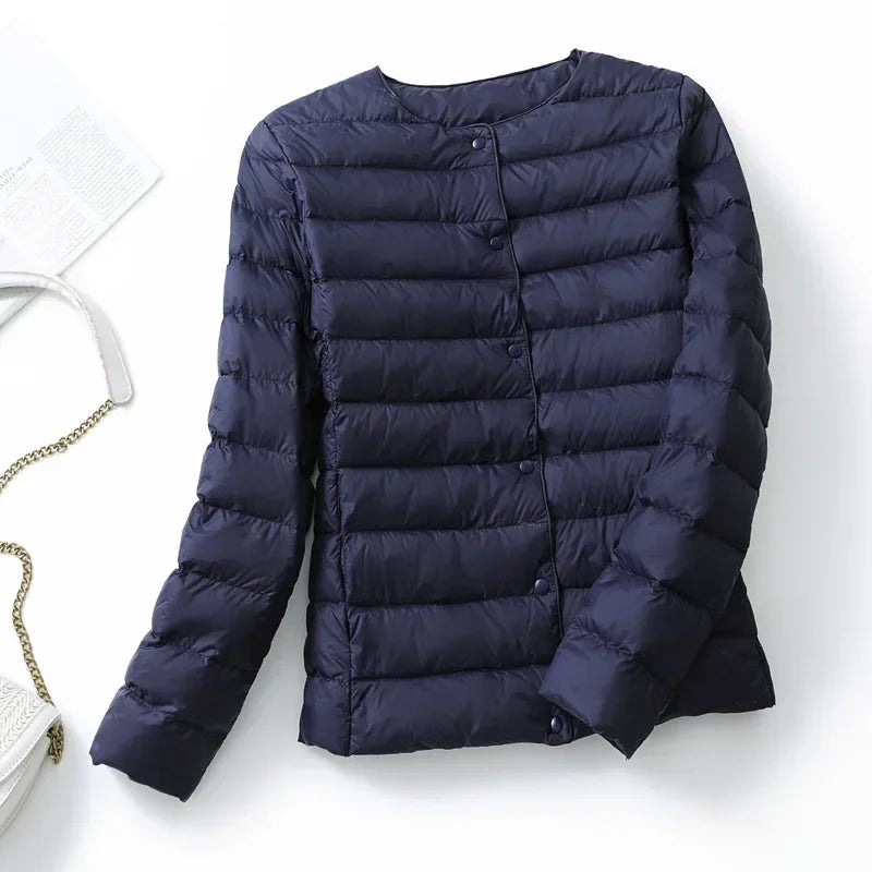 2024 New European Women Spring Autumn Light Duck Down Fabric Lightweight Coat Female Windbreaker Parka Down Jackets Plus Coats