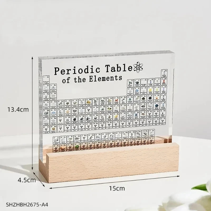 Periodic Table of The Elements with USB Light Wooden Base Desk Decoration Chemical Element Display Home Decor Ornament Crafts