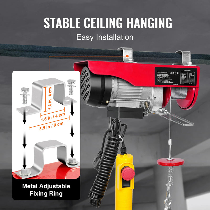 SucceBuy 550lbs/250kg Electric Hoist Portable Lifter Steel Wire Winch with 14ft Wired Remote Control for Garage Warehouse