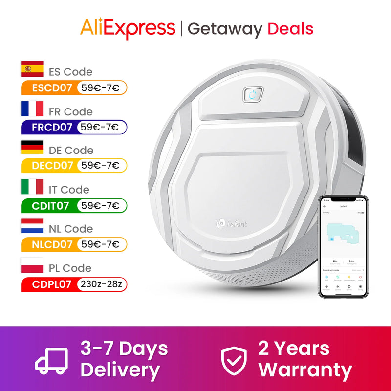 Lefant M210 Robot Vacuum Cleaner,120 Mins Runtime, Automatic Self-Charging,Wi-Fi/App/Alexa Control,smart Home appliance