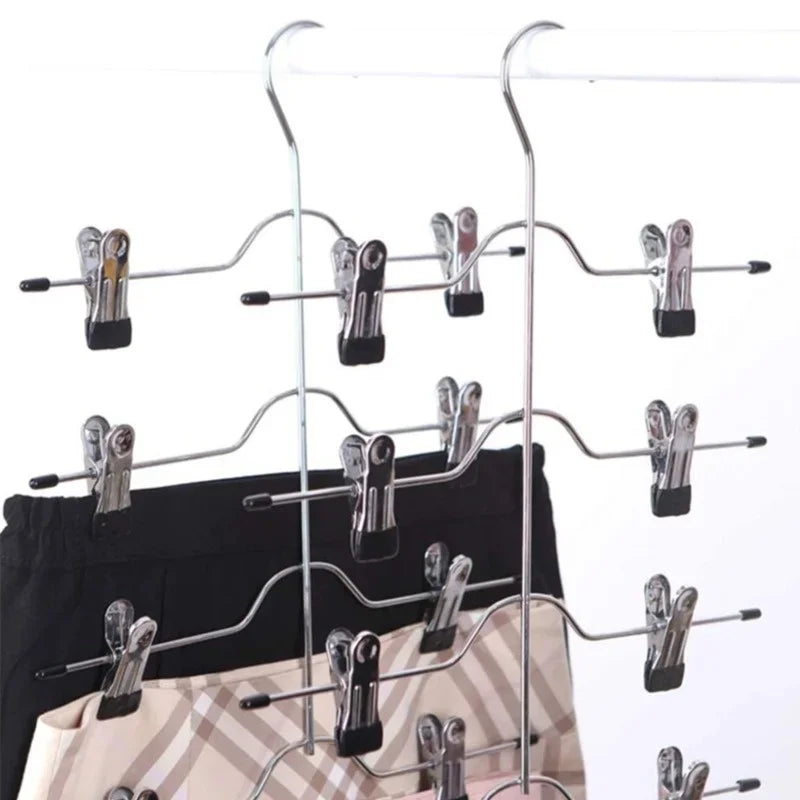 4 Tier Pant Hanger for Clothes Organizer Multifunction Shelves Magic Trouser Hangers Closet Storage