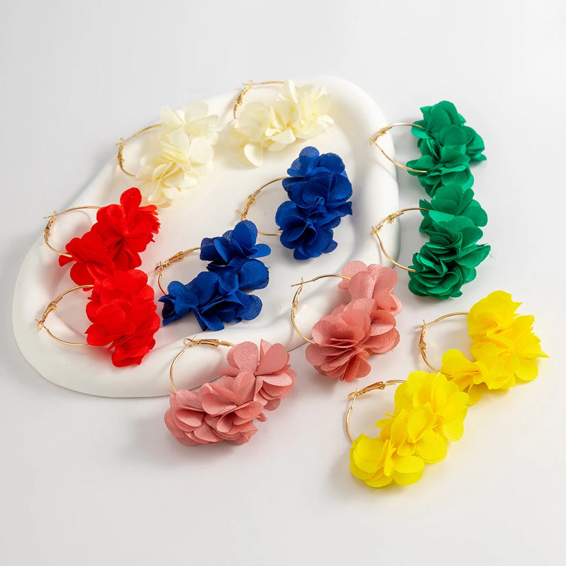 Bohemia Fashion Fabric Rose Flower Pendant Hoop Earrings For Women Kpop Colorful Earrings Party Jewelry Y2K Accessories Bijoux
