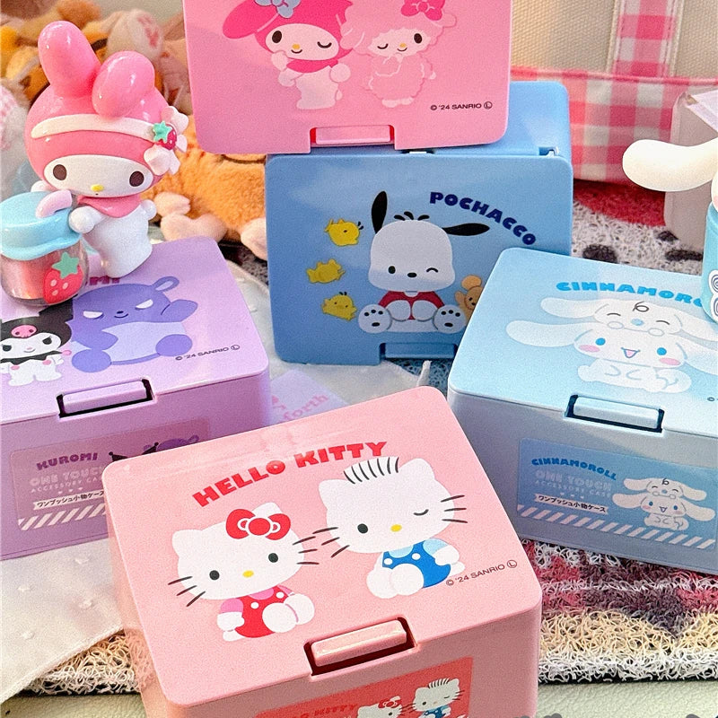 Sanrio Kuromi Melody Cinnamoroll Desktop Lipstick Cotton Swab Stacking Storage Box Organizer Sanrio Storage Container with Lid