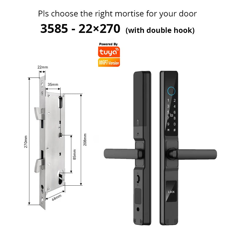 Tuya WiFi Smart Aluminum Door Lock Waterproof Fingerprint APP Password RFID Card Digital Electronic Glass Sliding Door Lock