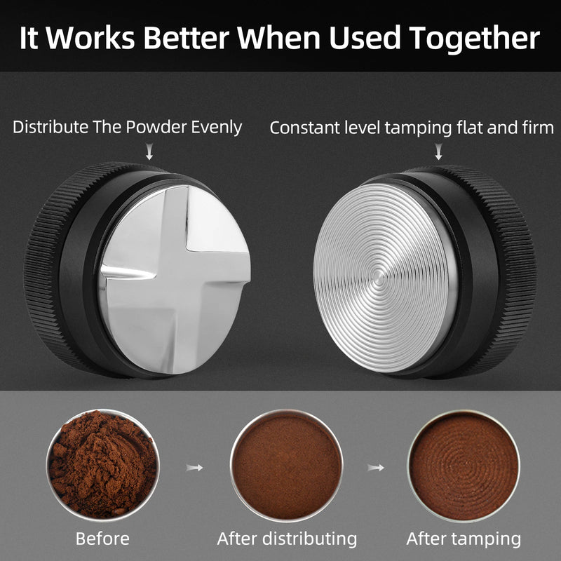 MHW-3BOMBER 51/53/58mm Espresso Tamper and Coffee Distributor with Tamping Mat and Cleaning Brush Set Professional Leveler Tools