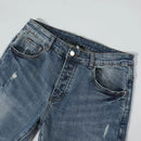 Street Fashion Men Jeans Retro Blue Stretch Skinny Fit Ripped Jeans Men Red Leather Patched Designer Hip Hop Brand Denim Pants