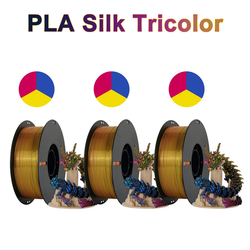 Tri-Color Dual-Color Silk Rainbow PLA Filament 1.75mm Accuracy+/-0.03mm 3D Printer Filament Compatible with Most FDM Printers