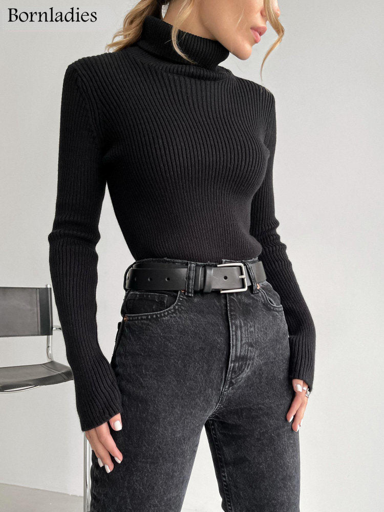 Bornladies 2022 Basic Turtleneck Women Sweaters Autumn Winter Tops Slim Women Pullover Knitted Sweater Jumper Soft Warm Pull