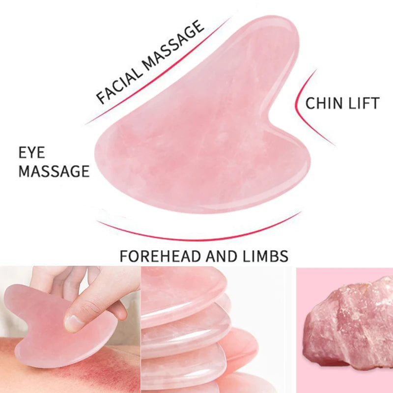 Guasha Stone Massage Face Lift Tools Natural Rose Quartz Gouache Scraper Jade Gua Sha Board  For Face Neck Back Body Acupuncture