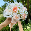 Wedding Bouquets for Bride Babysbreath Rose Bridesmaid Bouquets Silk Ribbon Valentine's Day Decoration Pearl Lace Mesh Ball Gift