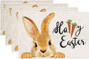 2024 Easter Rabbit Table Runner Linen Bunny Dining Table Cloth Placemat Spring Holiday Happy Easter Decoration for Home Kitchen