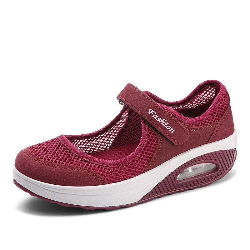 Zapatillas planas suaves y cómodas para mujer, zapatos de tacón ligeros a la moda, informales, sin cordones, vulcanizados, Color Rojo