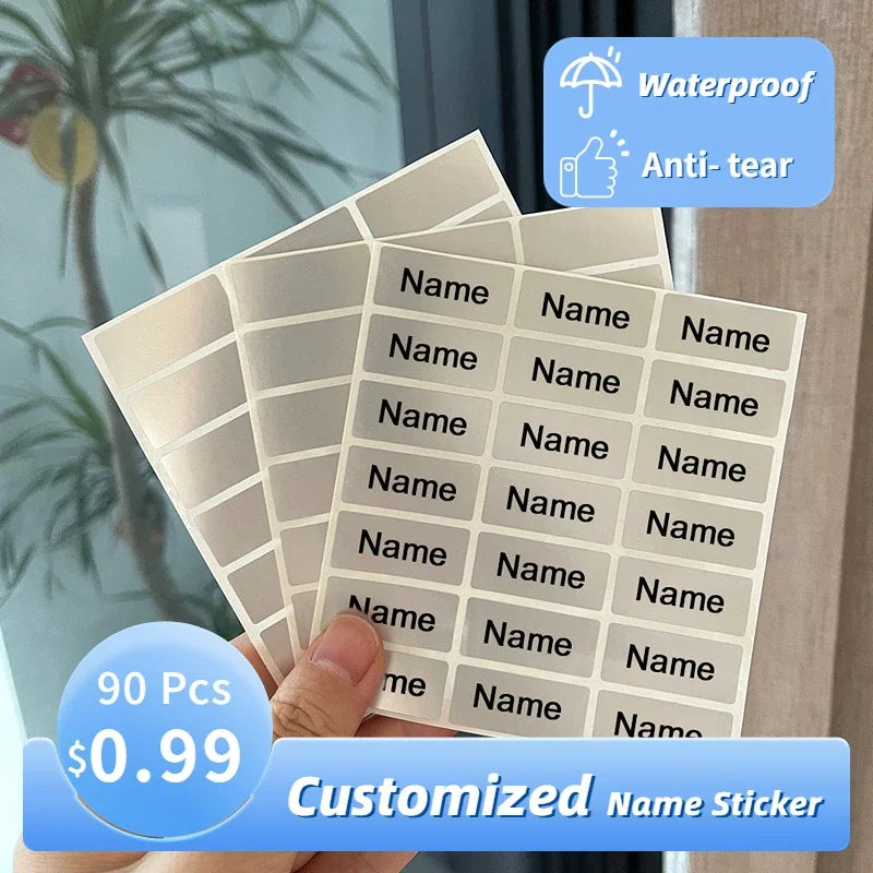 90pcs  Custom Name Stickers Waterproof Personal Office Supplies Tags Labels Children Scrapbook School Stationery Sticker Set